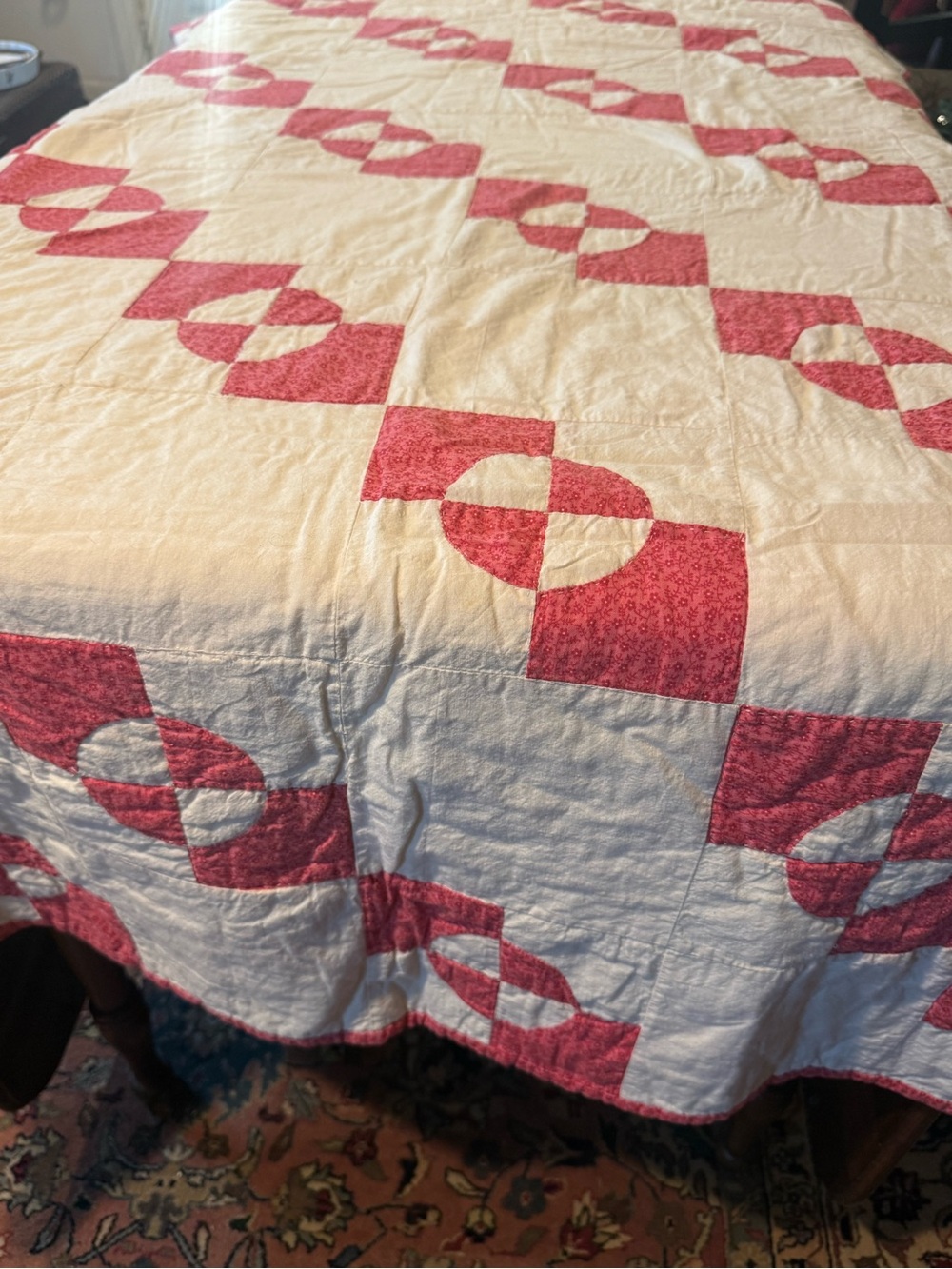 Antique Hand-sewn "Rob Peter to Pay Paul" (or Drunkard's Path variation) Quilt